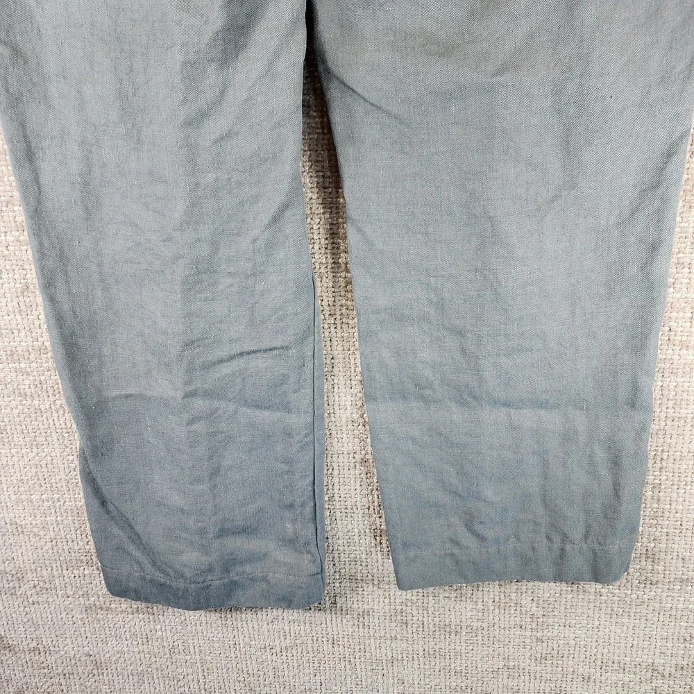 Far‎ Afield UK 100% Heavy Linen Pants Mens Size 3/L Green Blue Pleated Zip 35x28